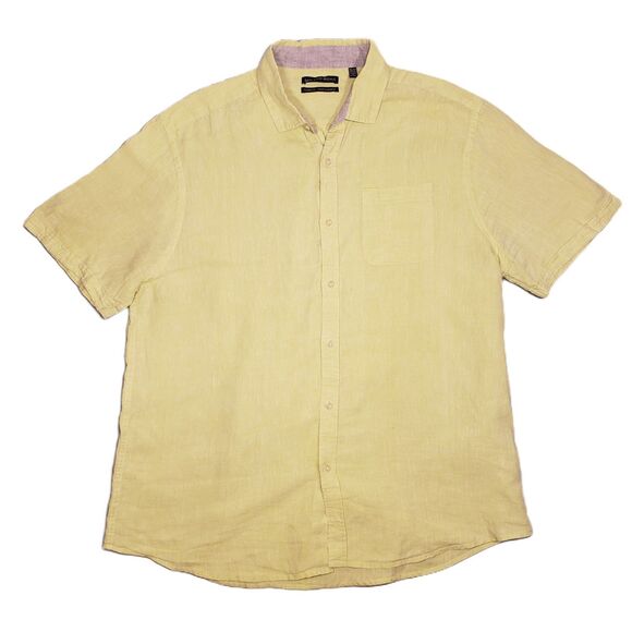 Saks Fifth Avenue 100% Linen Shirt Mens 2XL Yellow Summer Beach Vacation - Picture 1 of 6